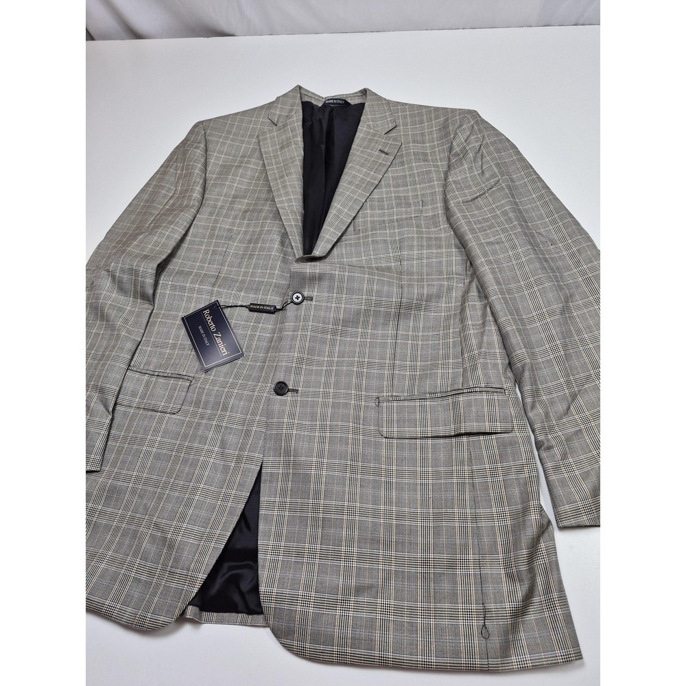 Roberto Zanieri Blazer Mens 44 Long Gray Silk Wool Plaid Sport Coat Italy NWT